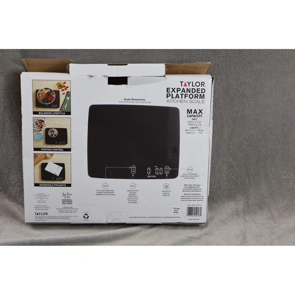 Taylor Expanded Platform Kitchen Scale Digital 30 Lb Capacity Black‎ Food Prep